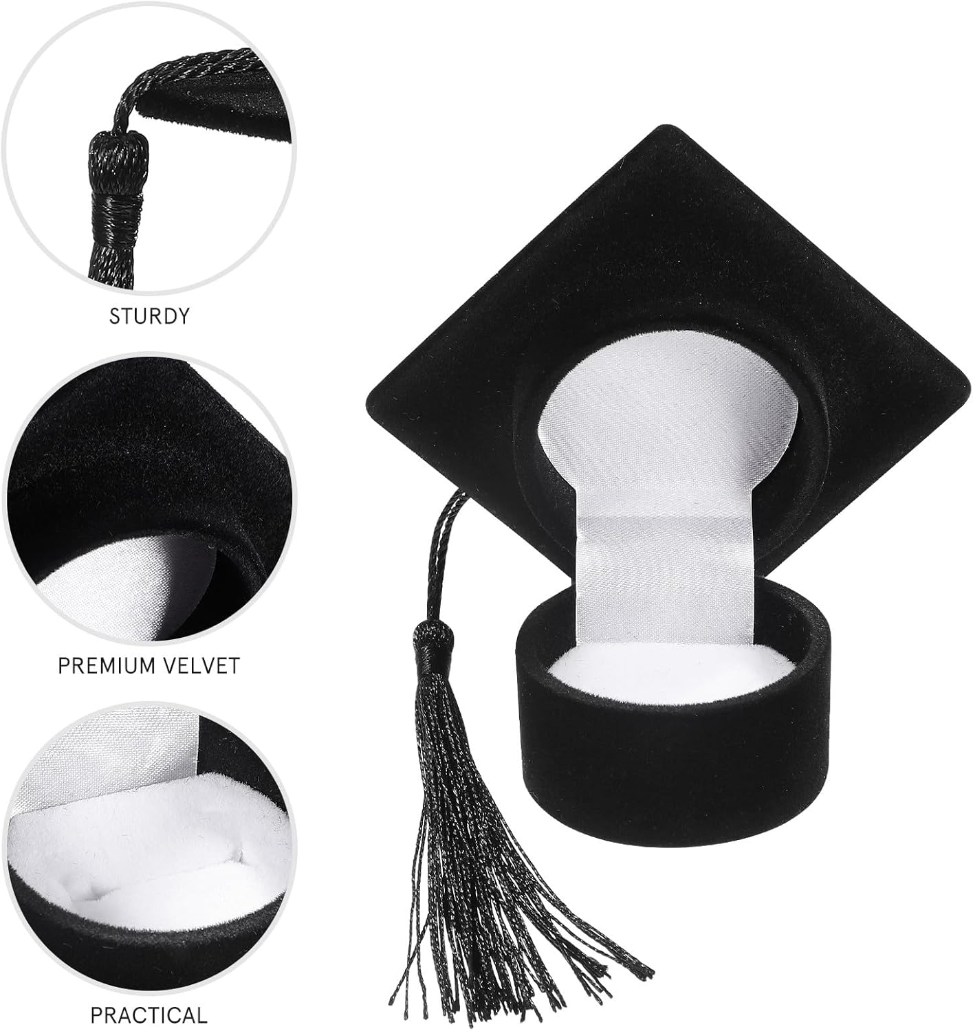 Angoily Graduation Ring Box : Doctor Hat Jewelry Box Creative Organizer Storage Case for Graduation Party Decoration 2.36x2.36x1.45in