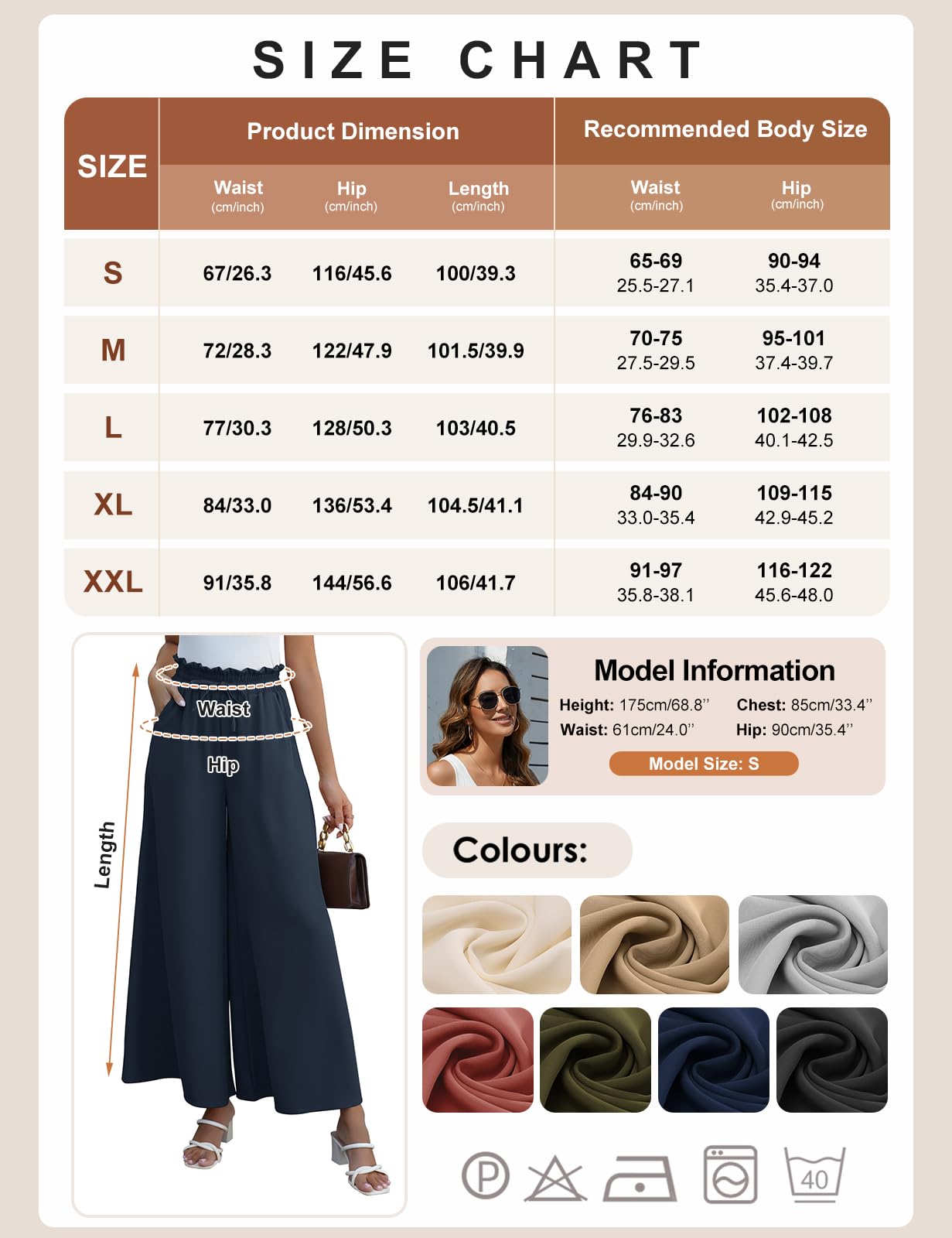 CMTOP Pantaloni Donna Estivi Casual Elastica Vita Alta Larghi Leggeri Pantaloni Eleganti Gamba Larga Pantaloni da Spiaggia con Coulisse
