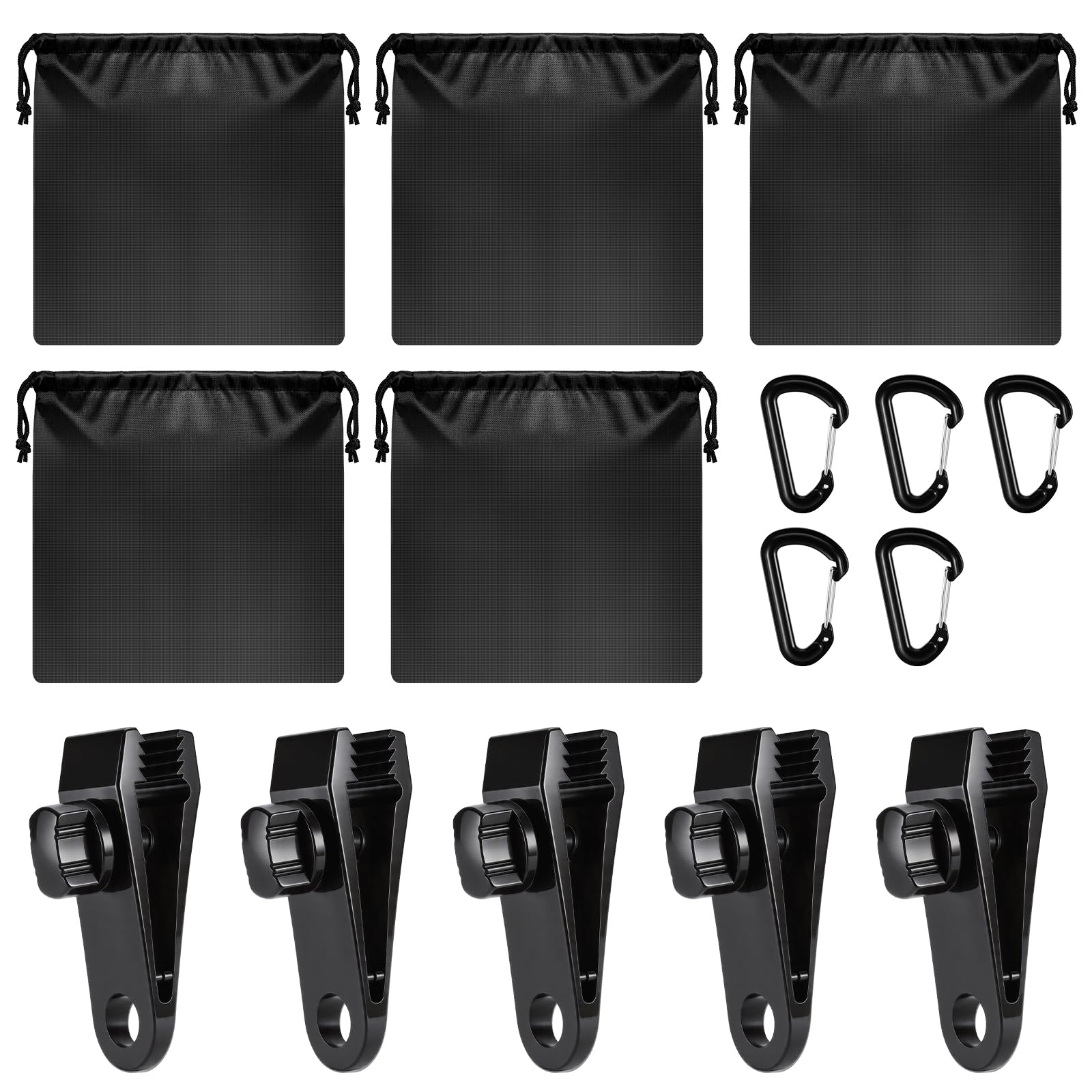 Hahorpa 15 Pack Portable Weight Bags for Outdoor Gazebo Curtains, 5 Sand Bags, 5 Carabiners and 5 Clips, Curtain Weights for Outdoor Use, Small Sandbags for Garden, Beach, Tent, Camping, Tablecloths