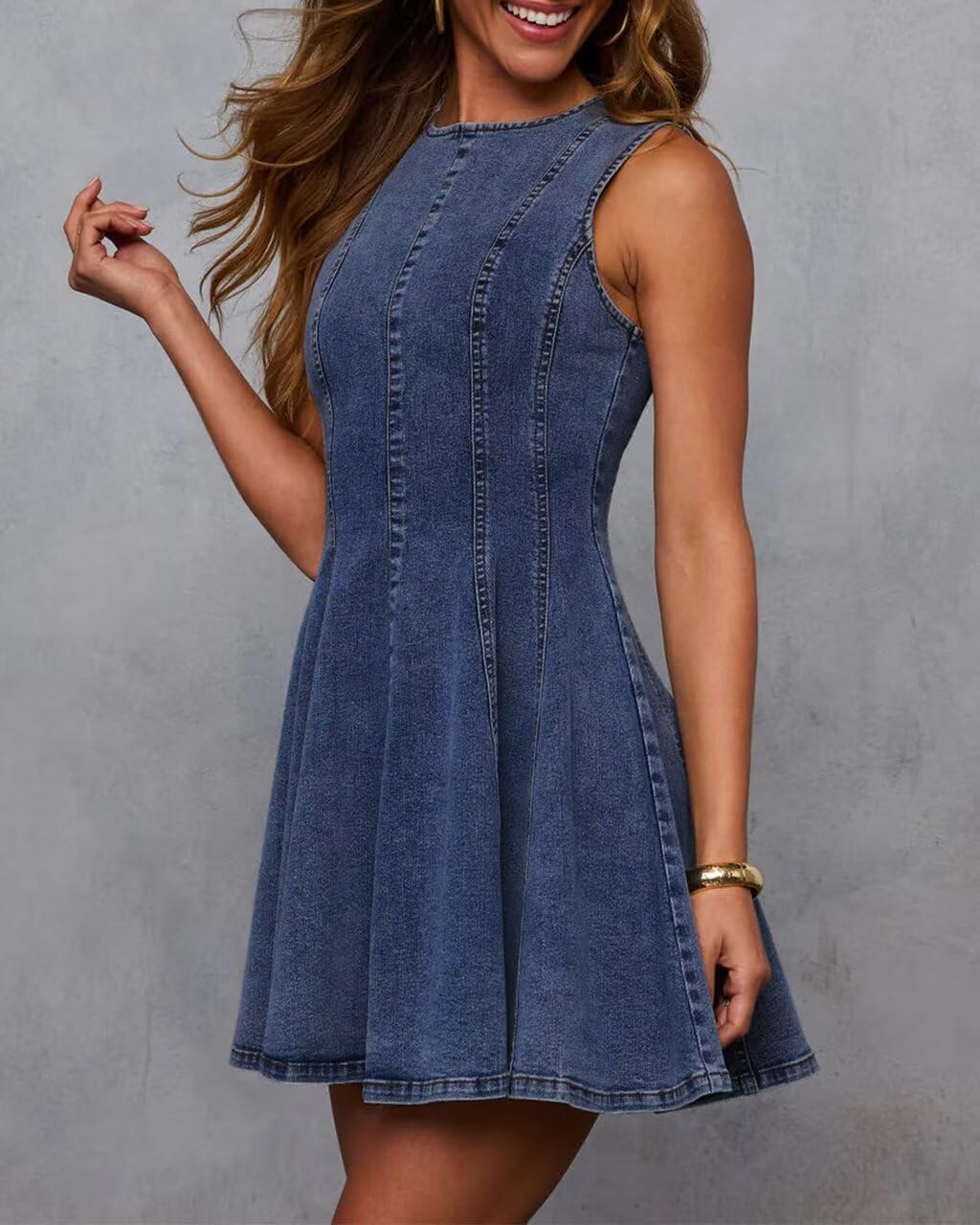 KDF Denim Dress for Women Sleeveless Babydoll Tank Jean Dress Slim Fit A-Line Summer Dresses for Women 2025 - Image 3