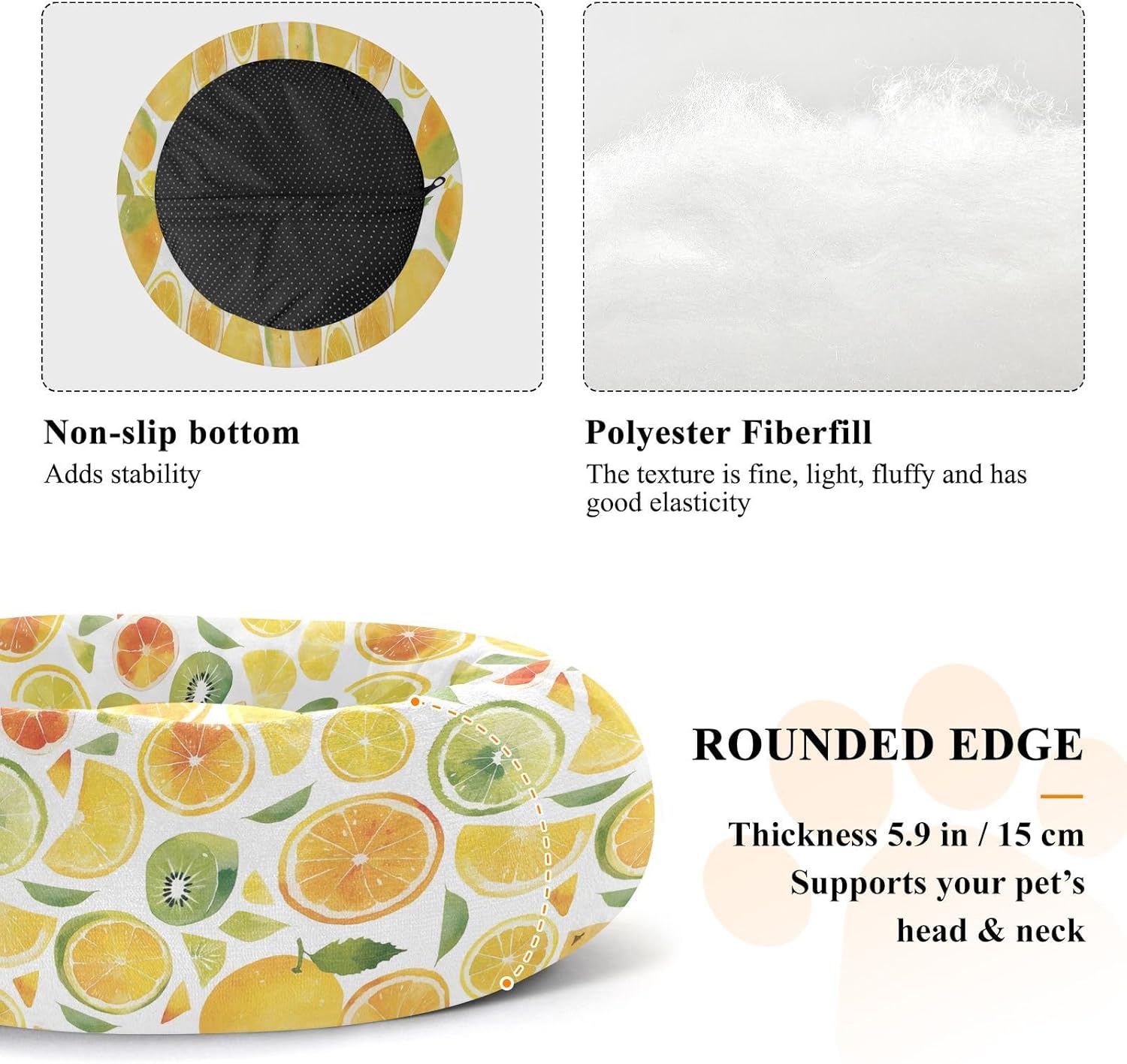 Pet Dog Bed Donut Cuddler Fluffy Cat Pillow Bed for Small Size Pets Sleeping M Watercolor Pineapples Kiwi
