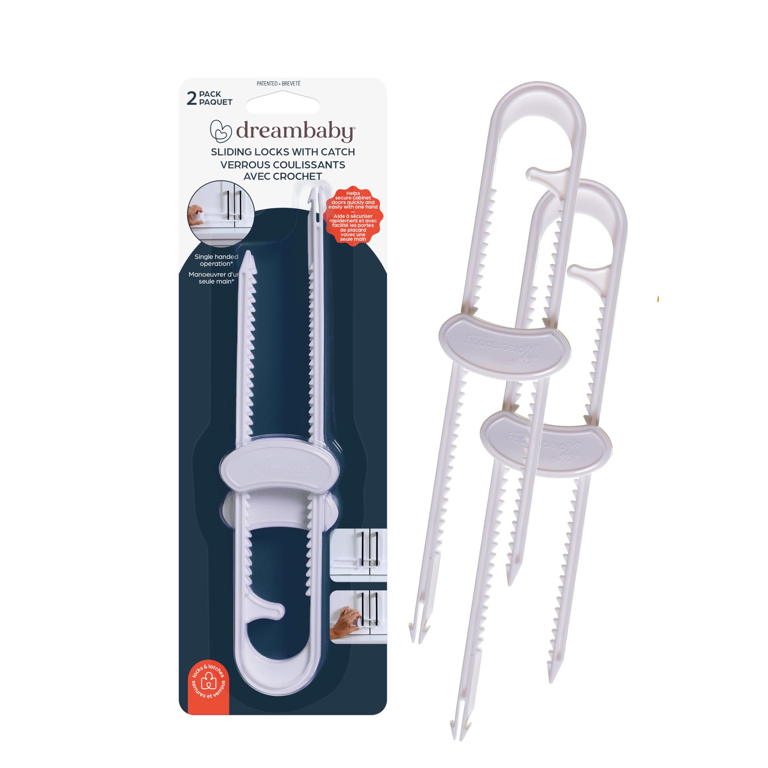 Dreambaby Sliding Locks with Catch 2 Pack-White by Dreambaby