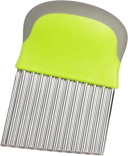 Cortador de arrugas fuerte, cuchillo para papas fritas de acero inoxidable grueso, mango negro, cortador duradero para papa, pepino y verduras (gris