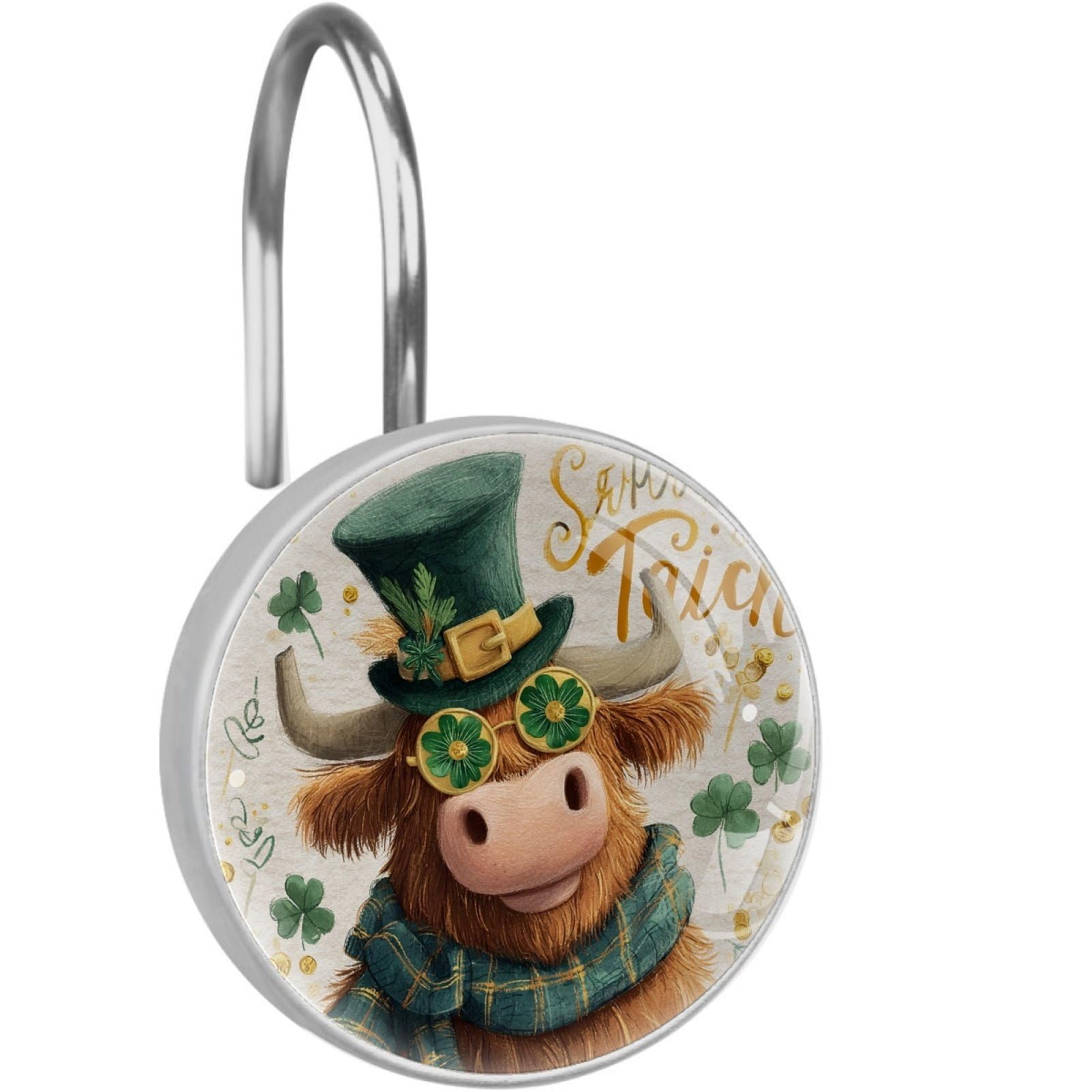 VAPOKF Decorative Shower Curtain Hook: St. Patrick's Day Cows Rustproof Stainless Steel Shower Curtain Ring for Bathroom - Shower Curtain Hook & Hangers - Set of 12