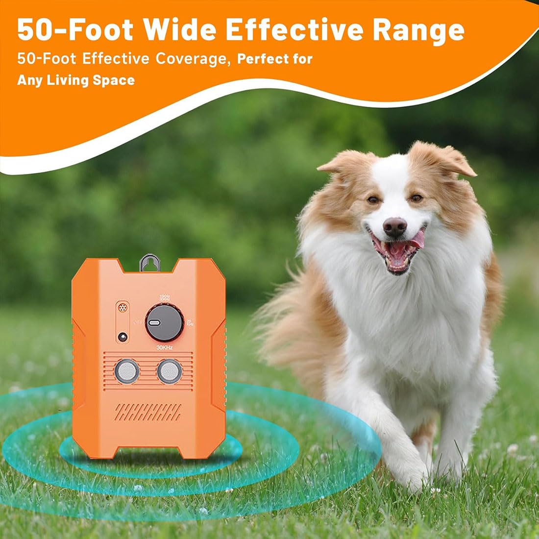 Bark Guard Pro per cani, dispositivo deterrente per l'abbaio di cani a ultrasuoni, dispositivo anti abbaio gamma 15,2 m, regolabile a tre marce, luce LED, standby automatico, adatto per cani di tutte