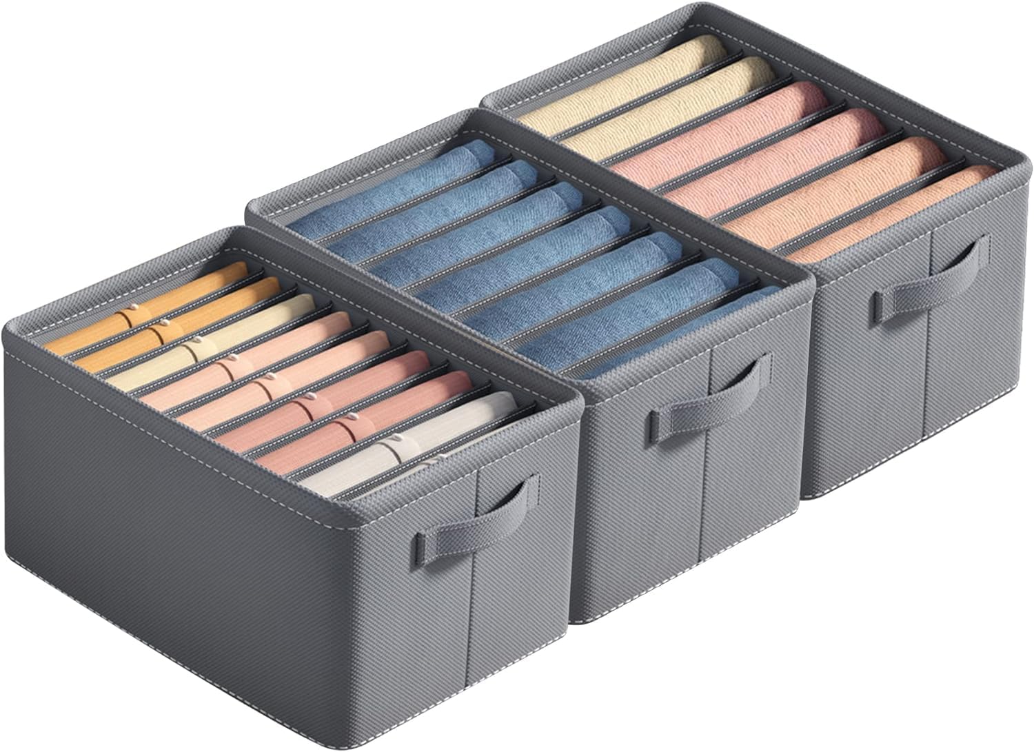 3 Pack Clothes Storage Organizer, Foldable Stackable Drawer Closet Box with Handle, Store bag for Clothing, Jeans, Bras, Leggings, Sweaters