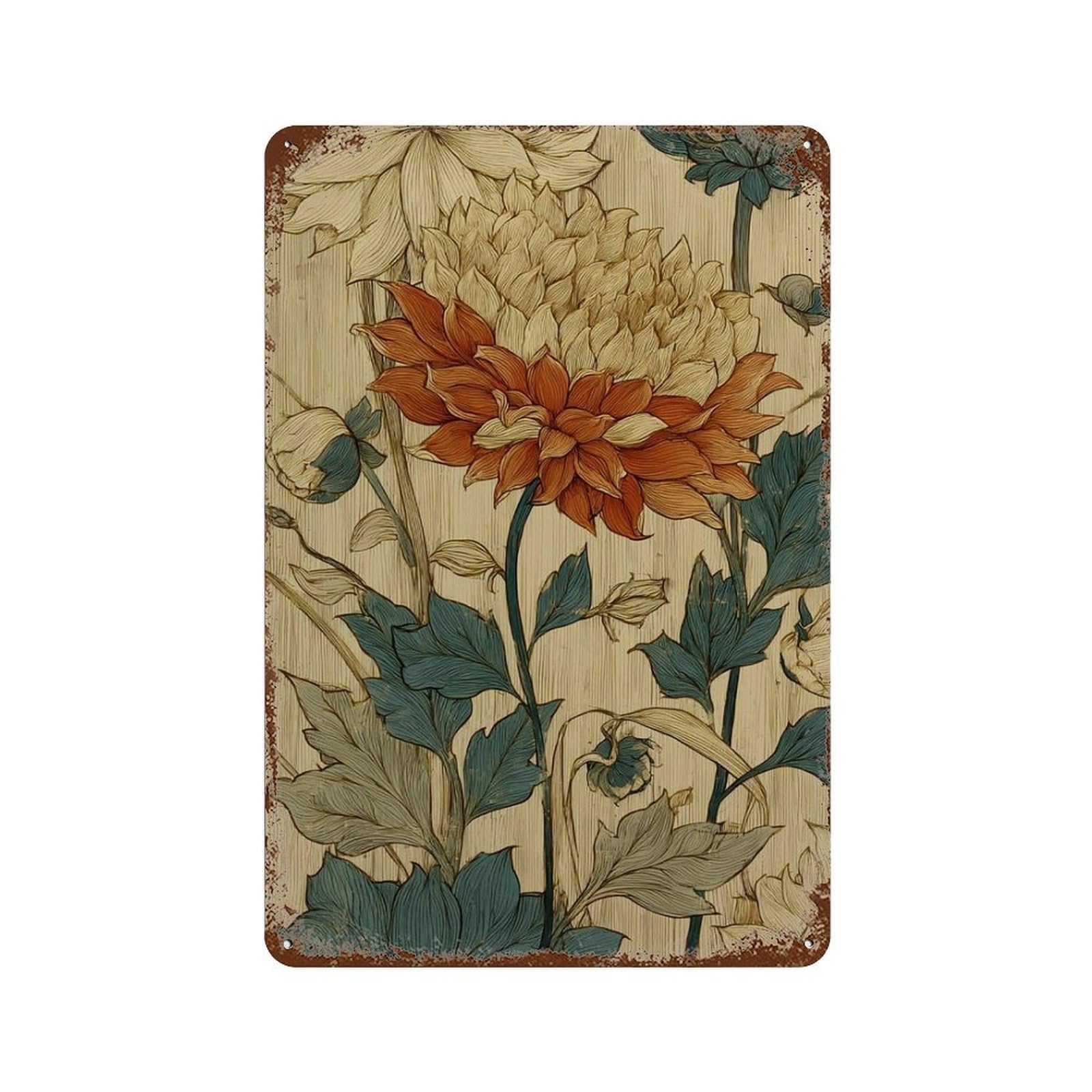 xiaoxiaoshen Floral Botanical Flower Orange Chrysanthemum Wall Decor Art Metal Tin Poster Modern Home Decor Art Home Bar Shop Decorations Vintage Sign 30x20cm