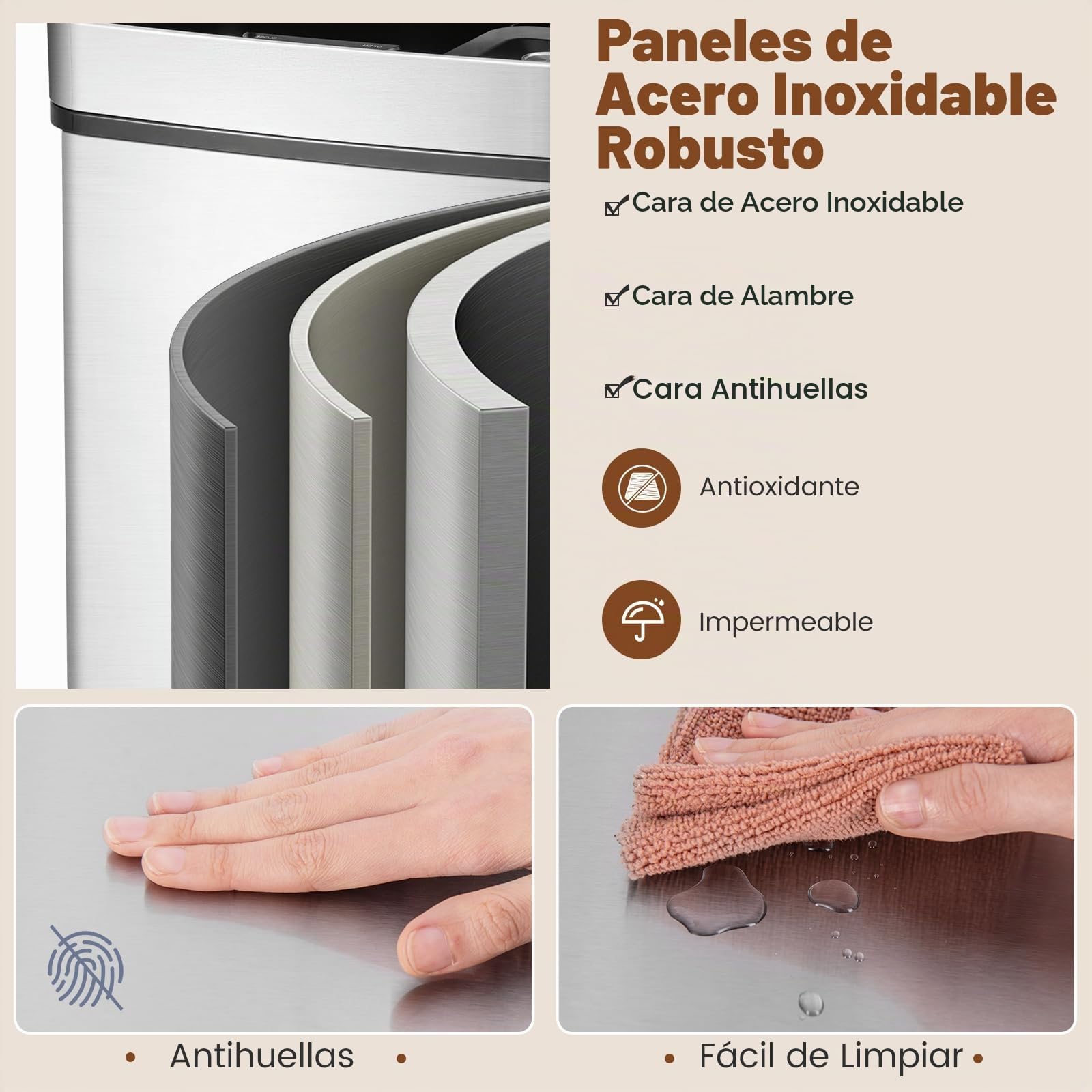 COSTWAY 72 L Cubo de Basura Automatico de Acero Inox, Cubos de Basura de Reciclaje con Sensor de Movimiento, 4 Compartimentos, 2 Niveles, Cubos de Basura Cocina Inteligente (Plata)