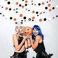 Vista 6 de Guirnalda de puntos circulares naranjas y negros de 46 pies, color negro, naranja y blanco, para cumpleaños, boda, despedida de soltera, baby