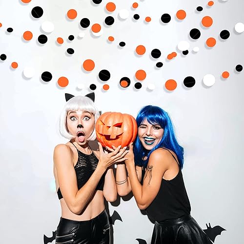 Miniatura 6 de Guirnalda de puntos circulares naranjas y negros de 46 pies, color negro, naranja y blanco, para cumpleaños, boda, despedida de soltera, baby