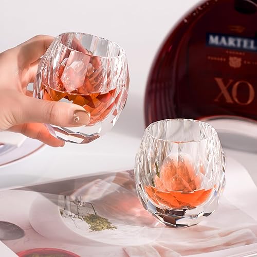 Miniatura 4 de KAMMAK Juego de 2 vasos de whisky de cristal, hechos a mano, sin tallo, vasos de cóctel blancos soplados a mano de 3.71 onzas, regalos de compromiso