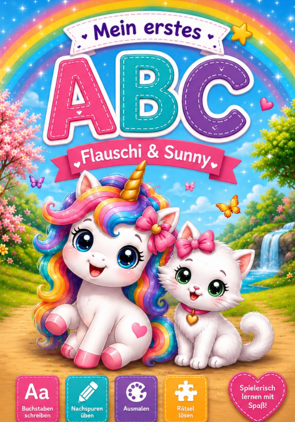 Mein erstes A B C Flauschi & Sunny: Spielerisch Buchstaben lernen, schreiben, nachspuren, rätseln und ausmalen