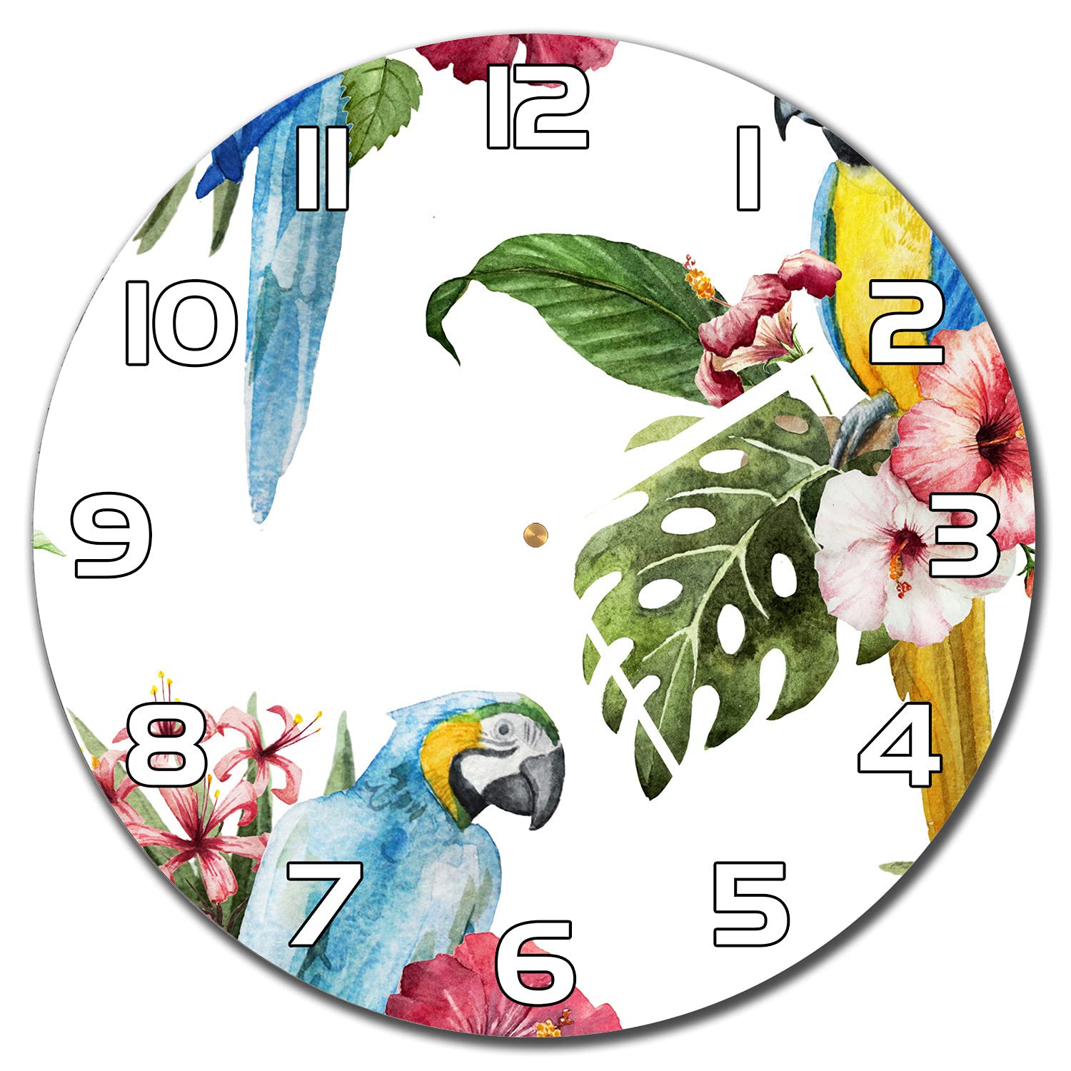 Horloge en verre de securite 30cm Fleurs de Perroquets Deco Moderne