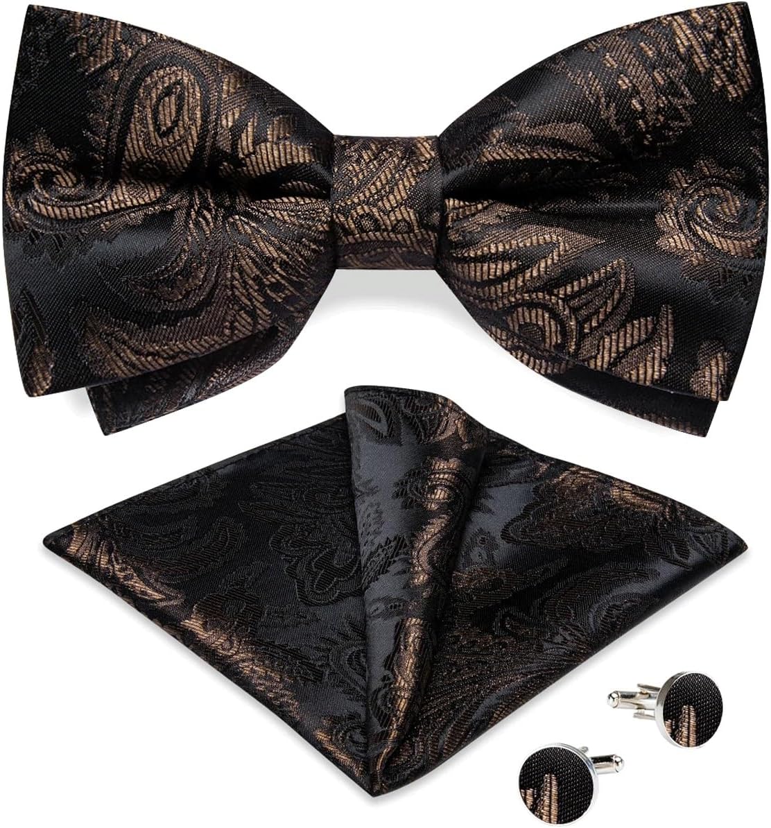 Paisley Bow Tie and Pocket Square Cufflinks Business Wedding Causal Pre-tied Bowtie Accessory