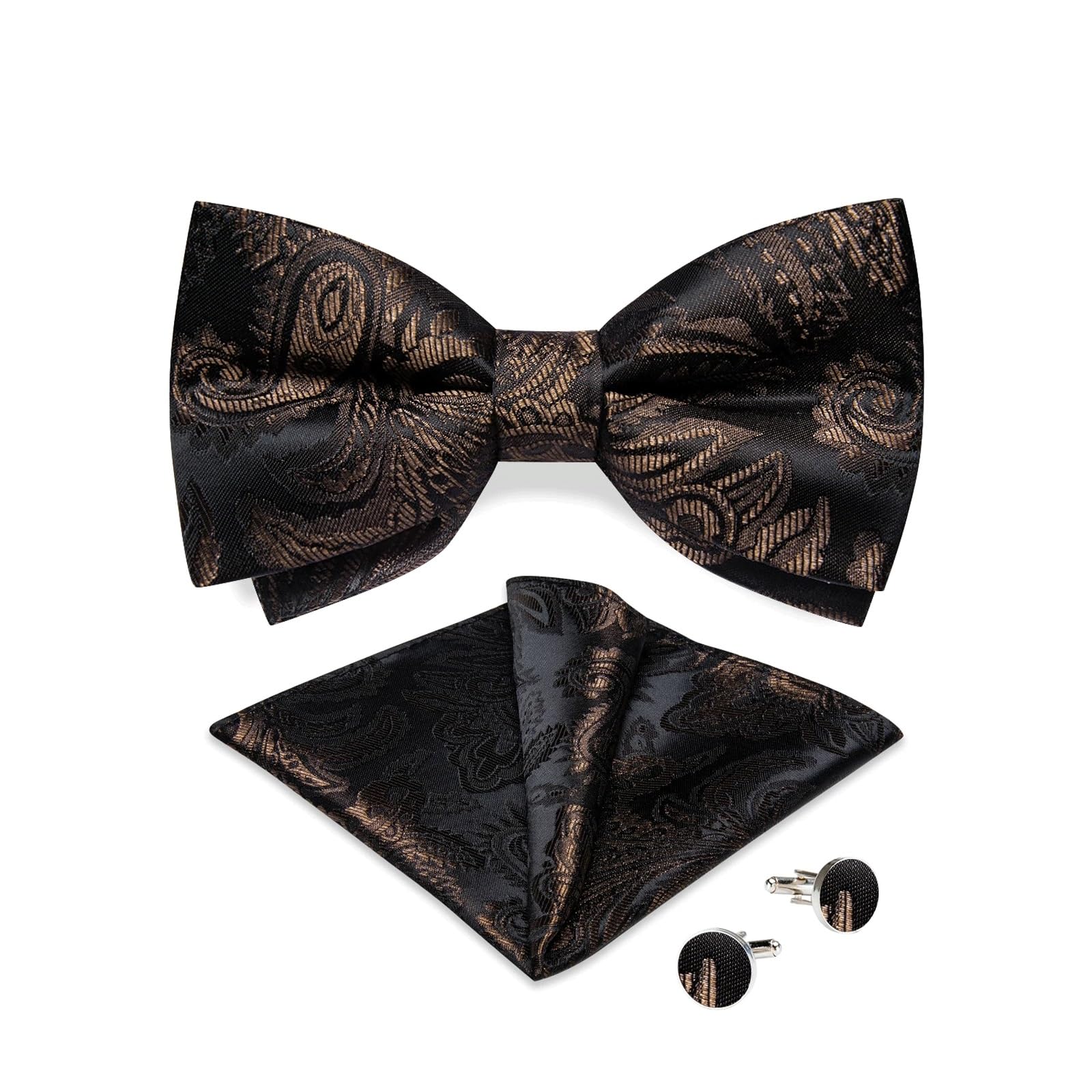 FENOKD Paisley Bow Tie and Pocket Square Cufflinks Business Wedding Causal Pre-Tied Bowtie Accessory (D As Shown)