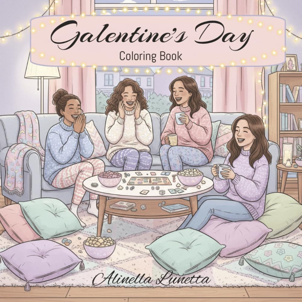 Galentine's Day: Cute and Cozy Coloring Book for Adults and Teens: 30 Comforting Friendship Illustrations, Joyful Activities, and Feel-Good Moments for Relaxation and Stress Relief