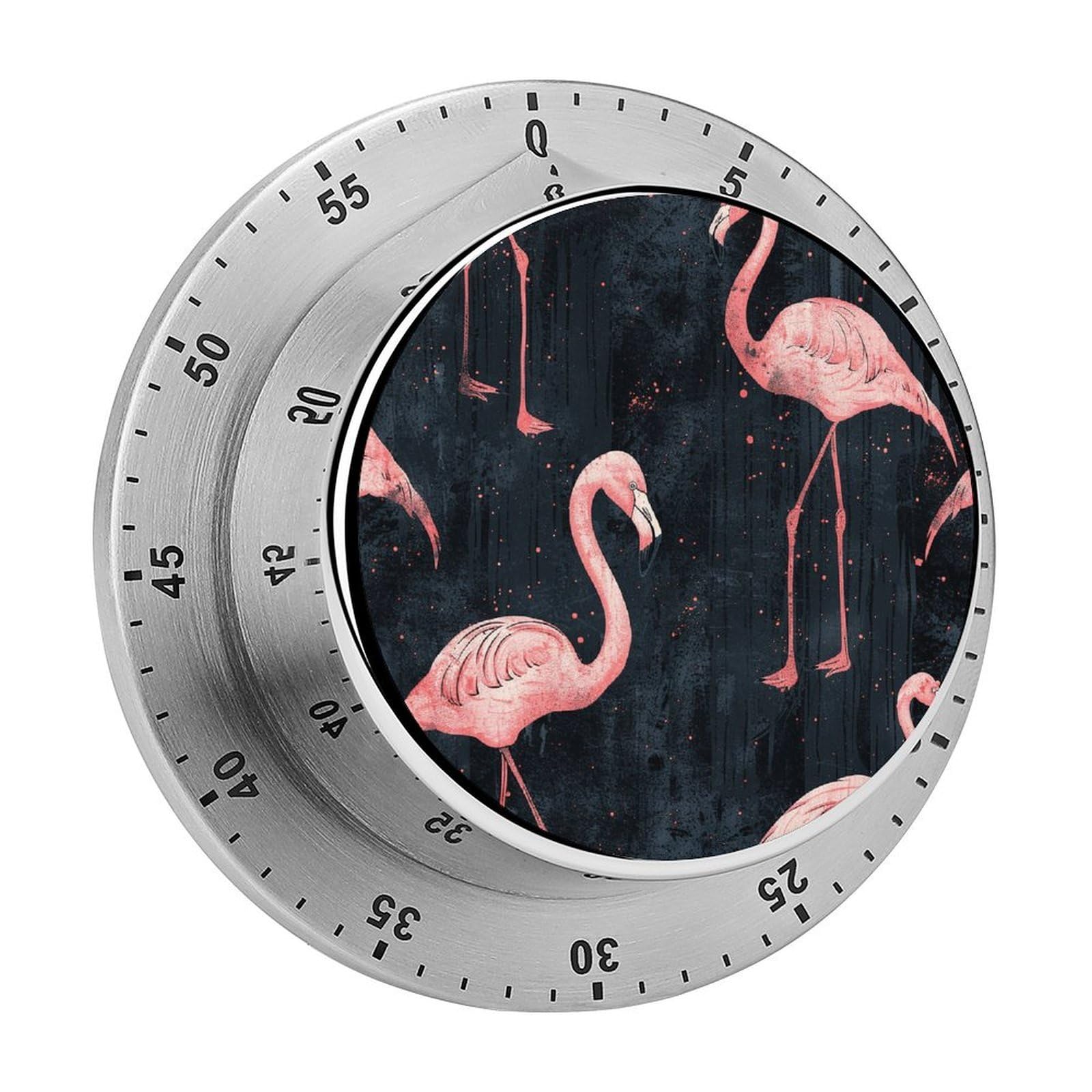 Peach Flamingo Style Kitchen Timer for Cooking,Chef Cooking Timer Clock with Loud Alarm Stainless Steel Countdown Timer No Batteries for Home Baking Cooking
