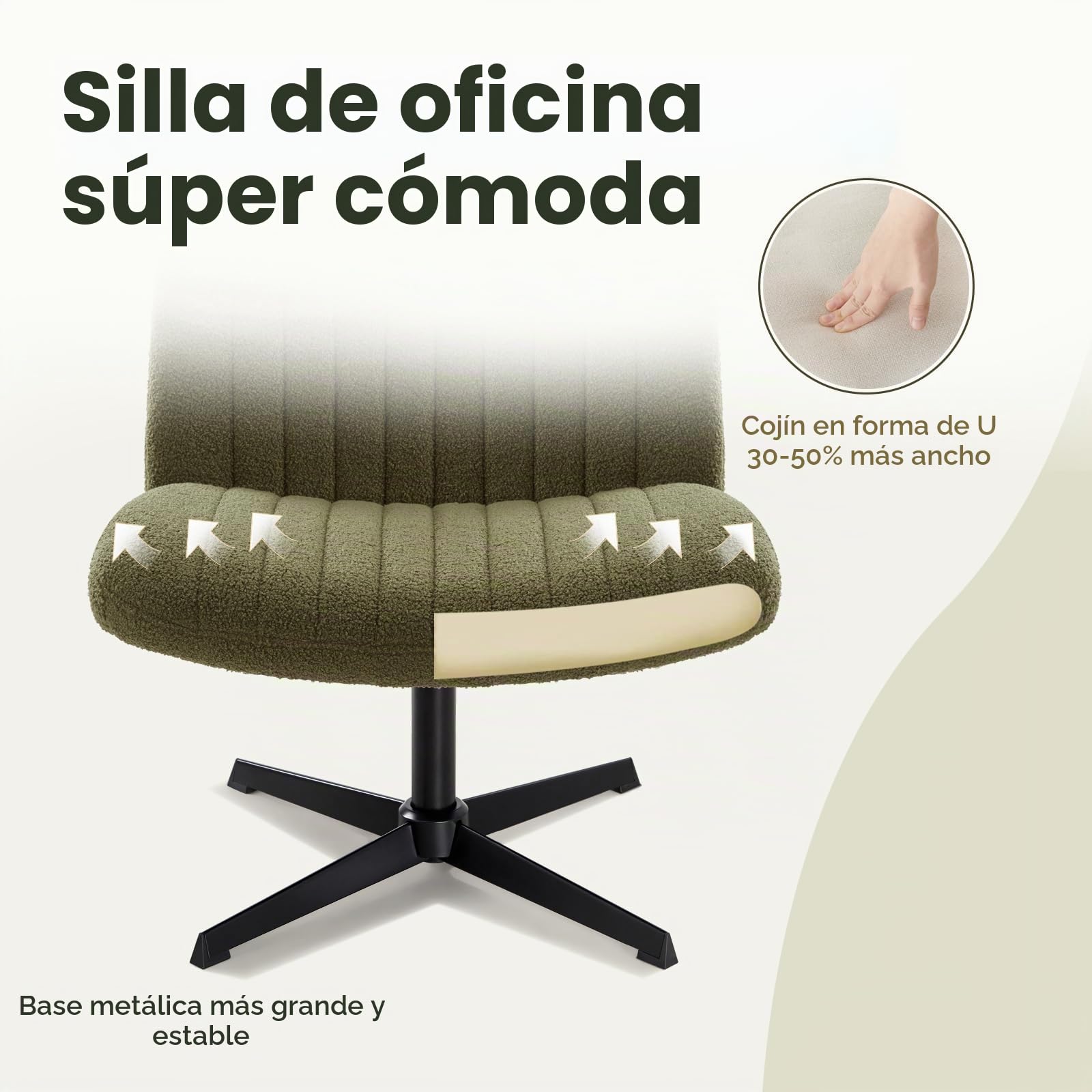 IWMH Silla de oficina sin reposabrazos, silla giratoria de altura ajustable, sin ruedas, silla de escritorio con acolchado de tela, silla acolchada con respaldo medio para casa, oficina, dormitorio