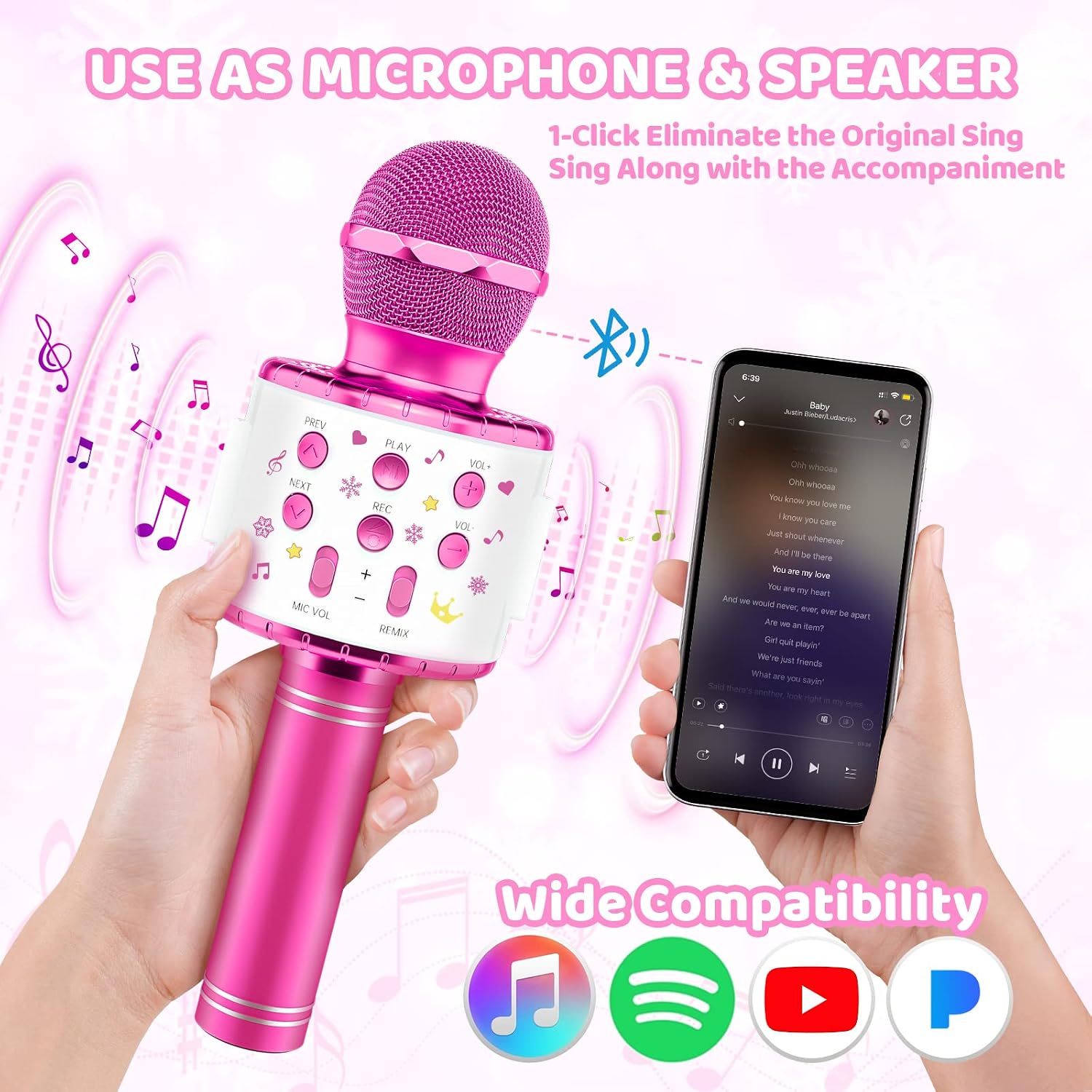 Karaoke Microphone for Kids Stocking Stuffers, Detachable Wings Wireless Bluetooth Microphone for Singing, Frozen Toys for Girls Age 4-12 Ideal Gifts Teenage Teen Best Friend 5 6 7 8 9 10-16 Year Old