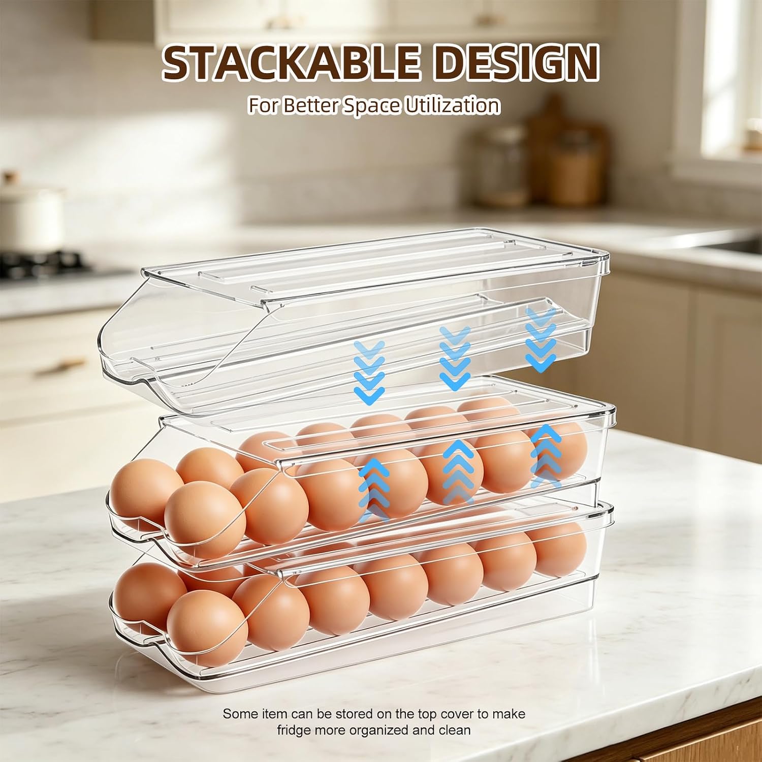 Egg Holder for Fridge, Auto Rolling 28-Count Egg Container,2 Pack