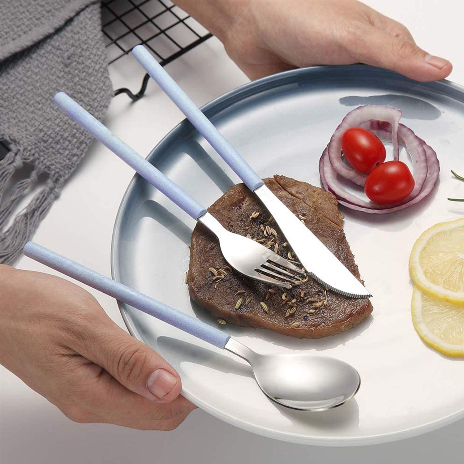 ZME02292-Ensemble De Couverts De Voyage En Bois Avec Tissu.vaisselle