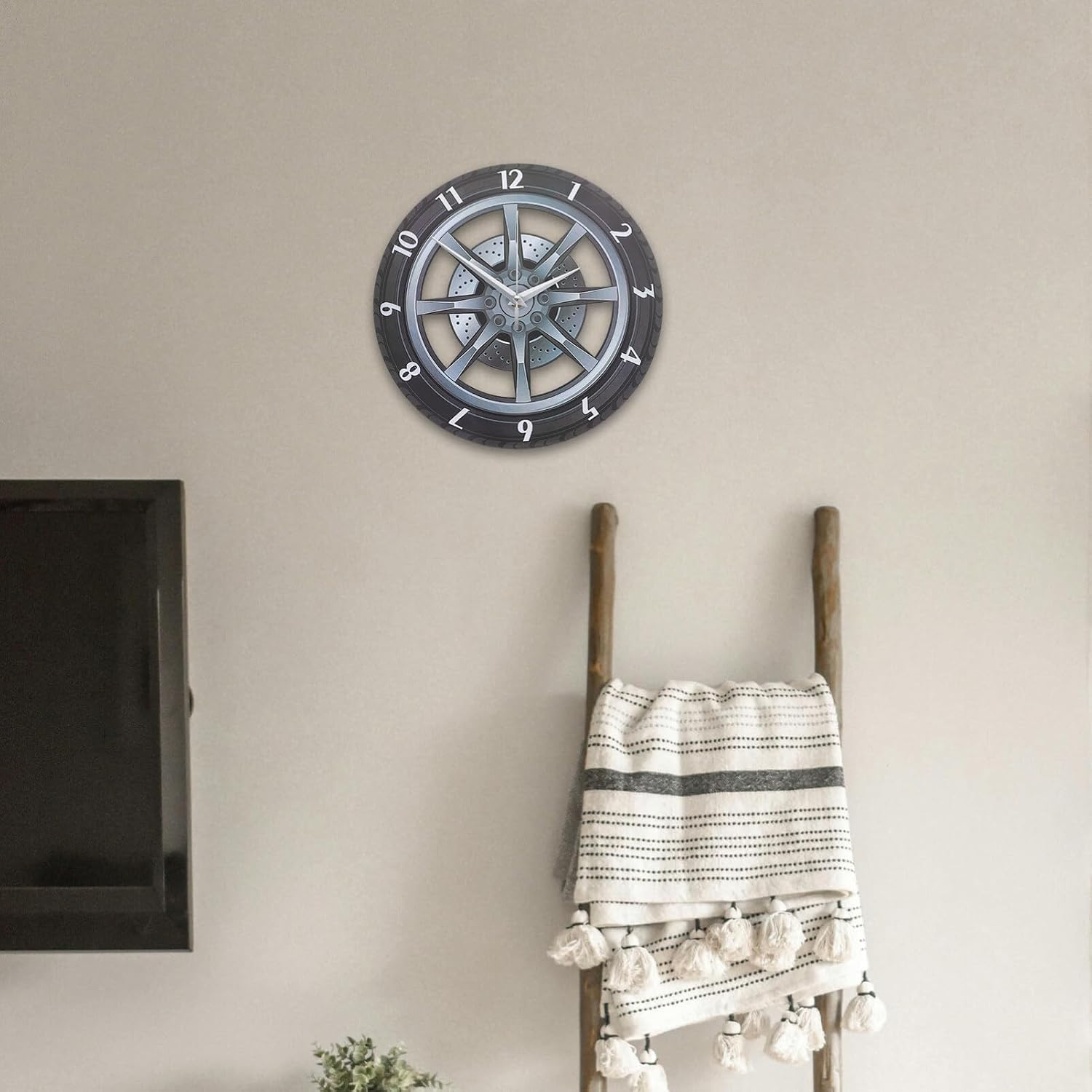 Kichvoe Car Wheel Wall Clock Silent 3D Tire Rim Clock for Living Room Bedroom Office Garage Car Enthusiast Decor Mute Modern Wall 11.81In image 5