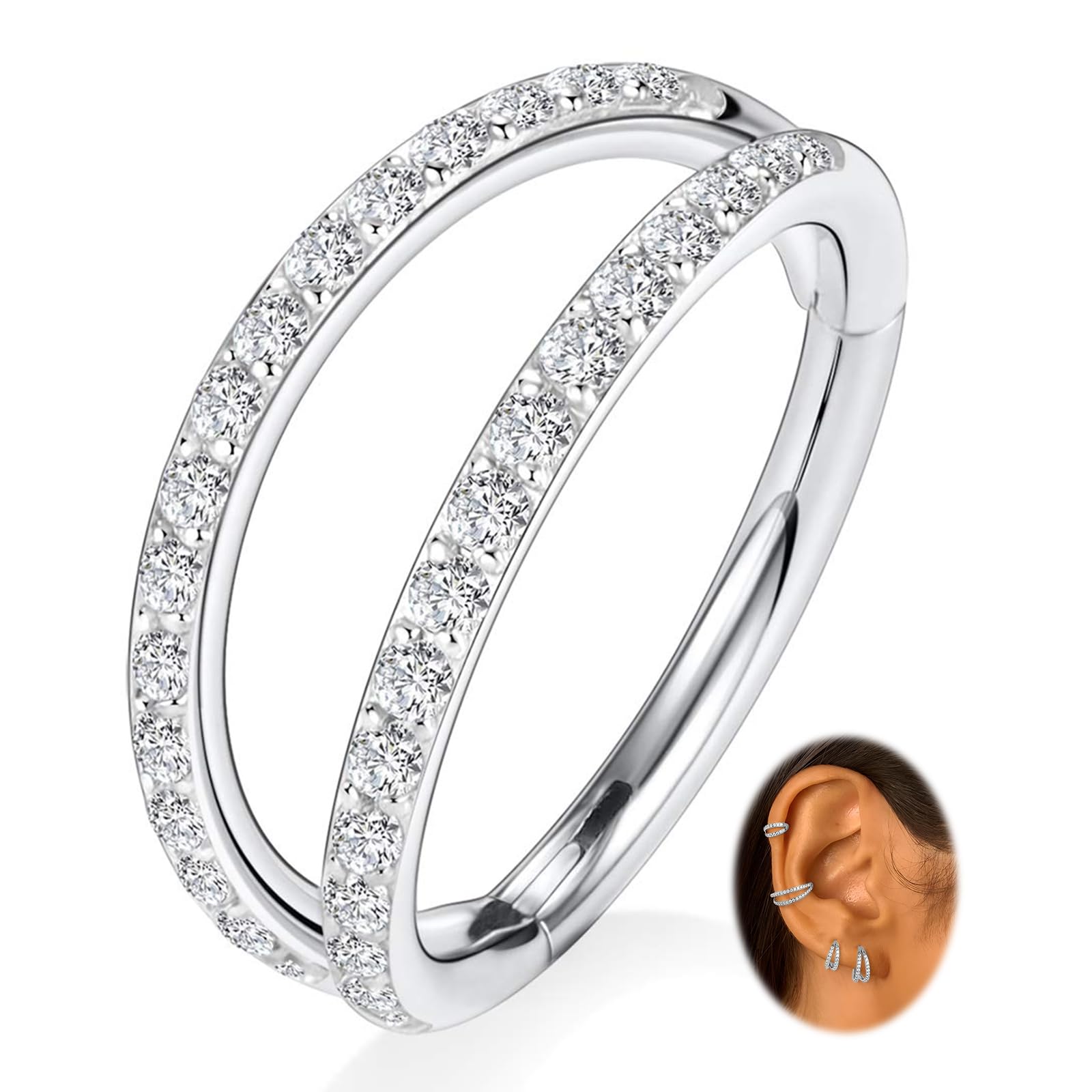 PEAKLINK 20G 18G 16G Double Nose Hoop Ring Helix Cartilage Conch Earring 316L Surgical Steel Septum Jewelry Seamless Tragus Rook Daith Lobe Lip Nose