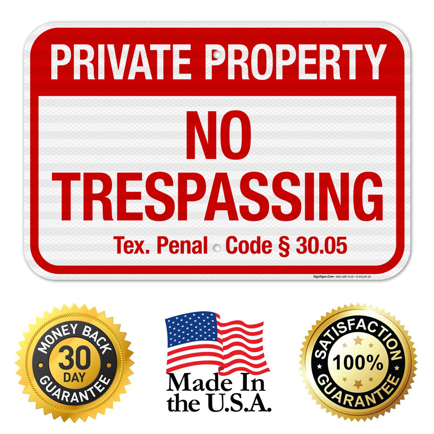 Texas No Trespassing Private Property Sign, 12x18 Inches, 3M EGP Reflective .063 Aluminum, Fade Resistant, Made in USA
