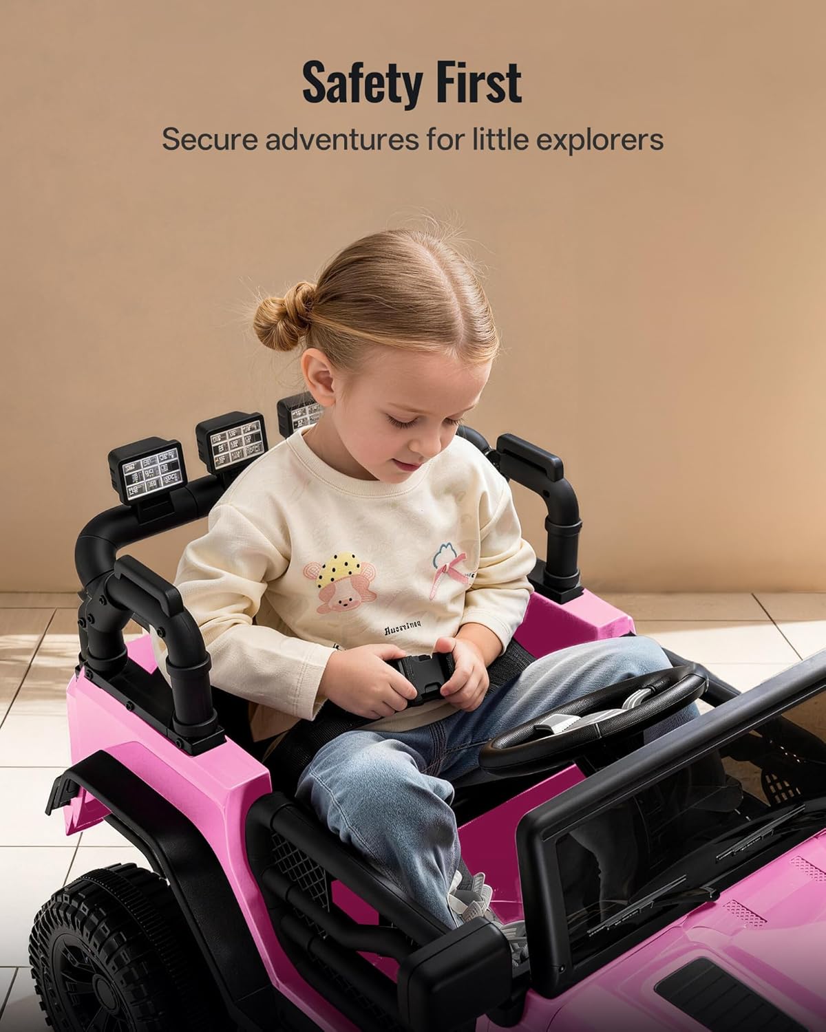 Outfunny Kids Ride on Car Toy, 12V Electric Car for Kids with Remote Control, LED Light - Light Pink