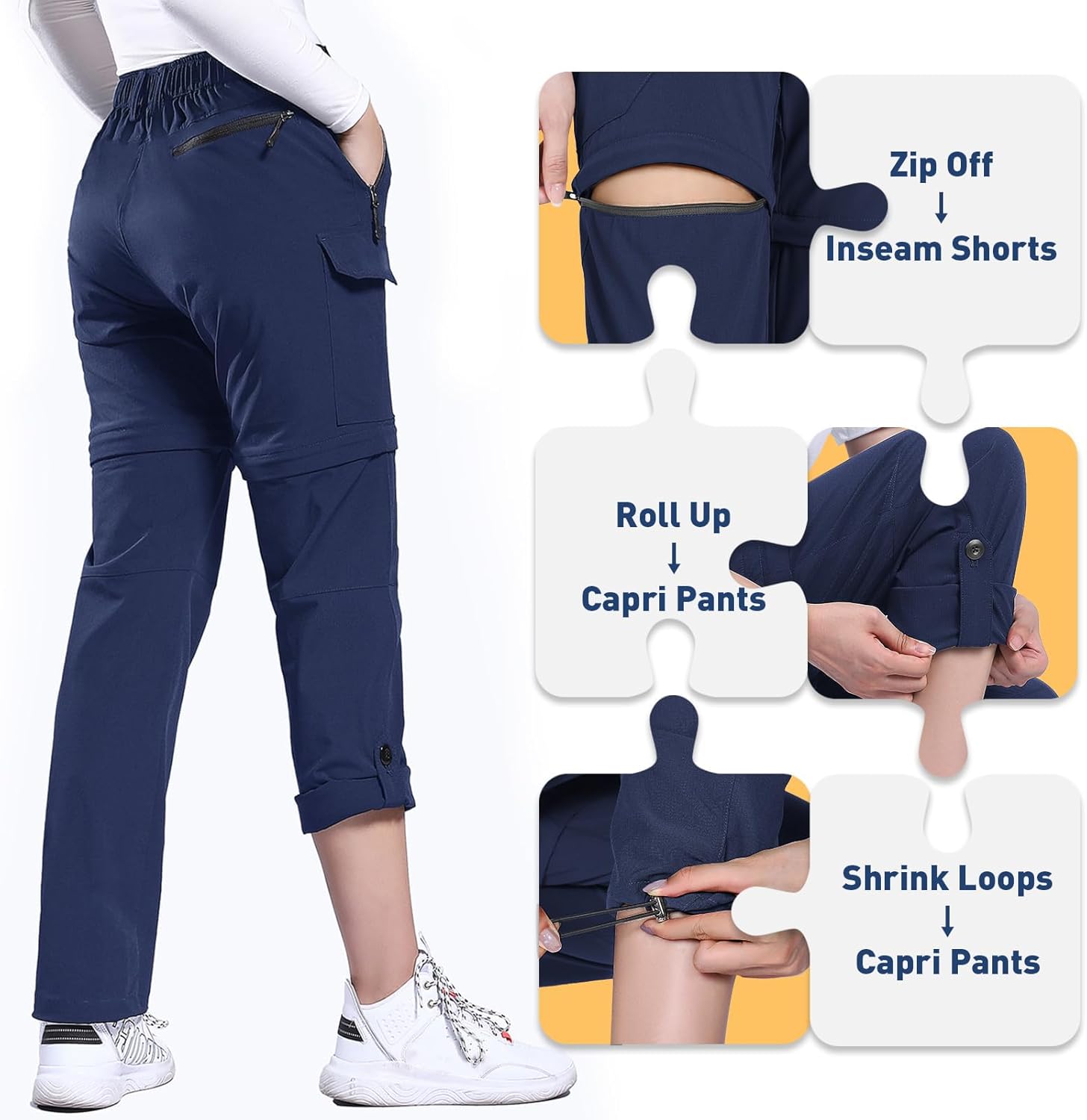 Hiauspor Hiking Pants Women Convertible Lightweight Zip Off Pants Quick Dry Outdoor Stretch Pants UPF 50+ Trousers