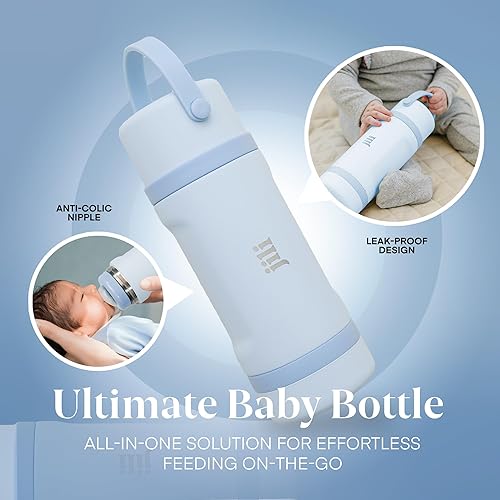 Vista 2 de Jili Biberón todo en uno, botella aislada de acero inoxidable con recipiente de fórmula, pezón anticólicos y tapa a prueba de fugas, esenciales