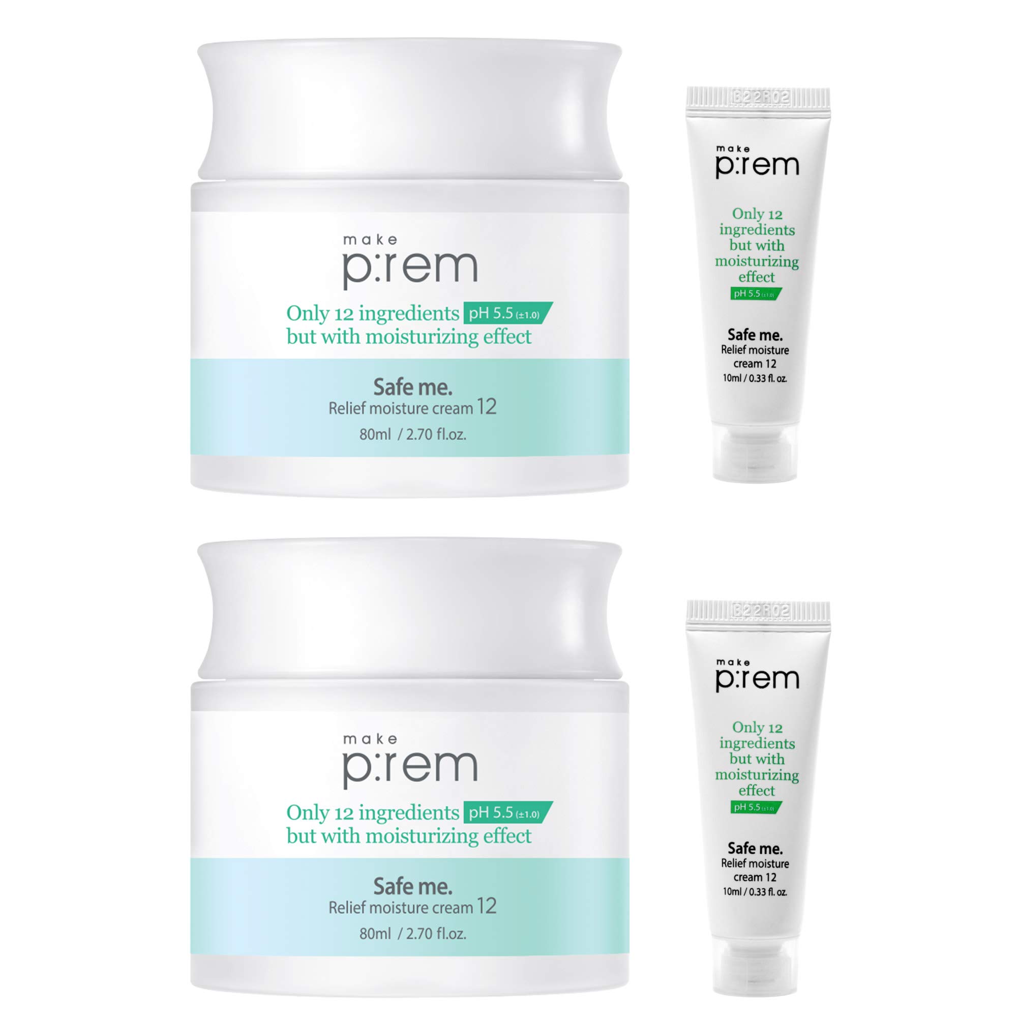 MAKE P:REMSafe Me. Relief Moisture Moisturizer Cream for Dry Sensitive Skin 2 Pack - Night Cream Hydrating Nourishing - Reduce Redness Acne s - Hypoallergenic Natural VEGAN - EWG Verified