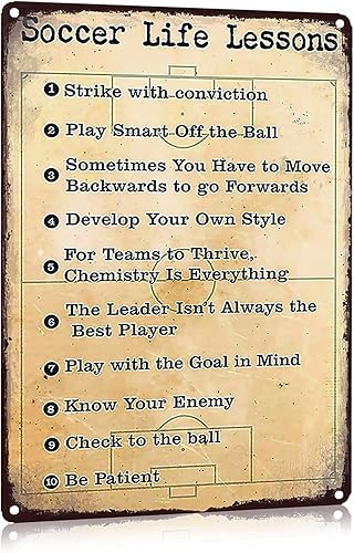 Soccer Life Lessons - Letrero de metal para bar, garaje, habitación de niños, decoración de pared, retro, vintage, 7.87 x 11.8 pulgadas, 11.8 x 7.9