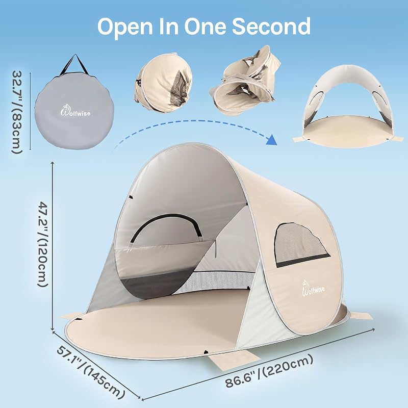 WolfWise Pop-up Strandtáska UPF50+ UV Védelemmel 4-5 Személyes Beige