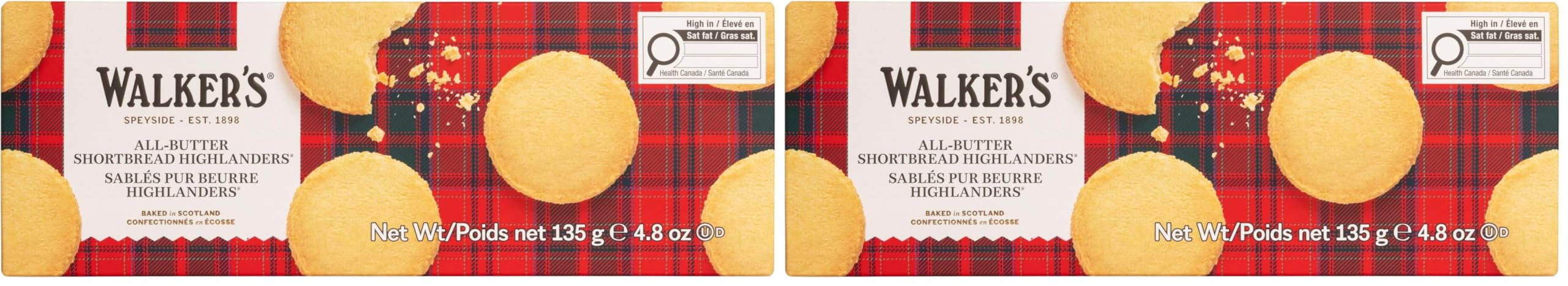 Walker's Shortbread Highlanders, Pure Butter Shortbread Cookies, 4.7 Oz Box (Pack of 2)