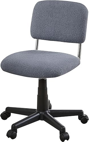 VECELO Silla Sherpa giratoria de piel sintética cómoda en altura ajustable, sin brazos, para oficina en casa, con ruedas para dormitoriossala de