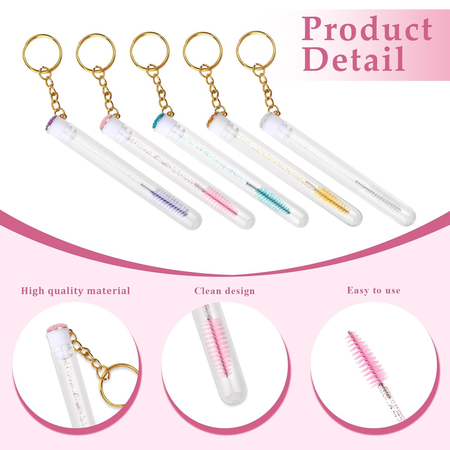 Ptwola 10 Pcs Disposable Eyelash Mascara Brushes Wands Tubes Set Rhinestones Eyebrow Spoolies with Reusable Empty Container Keychain Eyebrow Applicator Makeup Tool Kit for Eyelash Extension