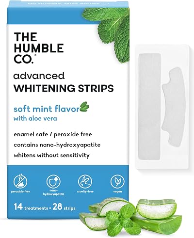 The Humble Co Advanced Teeth Whitening Strips – Sensitive Teeth Whitening Strips - Gentle Enamel Safe & Peroxide Free Tooth Whitener - Dental Oral Care Products & Essentials -14 Treatments, 28 Count