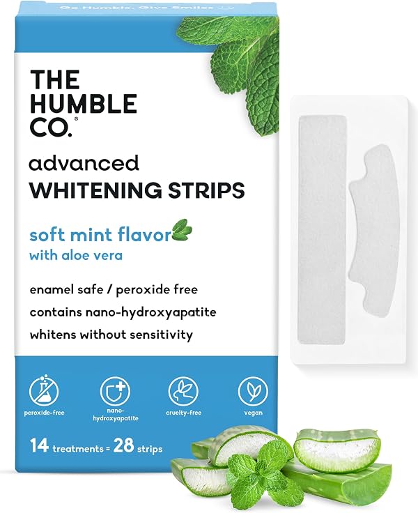 The Humble Co Advanced Teeth Whitening Strips – Sensitive Teeth Whitening Strips - Gentle Enamel Safe & Peroxide Free Tooth Whitener - Dental Oral Care Products & Essentials -14 Treatments, 28 Count