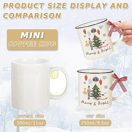 Miniatura 2 de 4 mini tazas de Navidad con cinta a cuadros de 8.5 onzas de acuarela cascanueces mini taza de café, tazas de fiesta de invierno de Navidad para