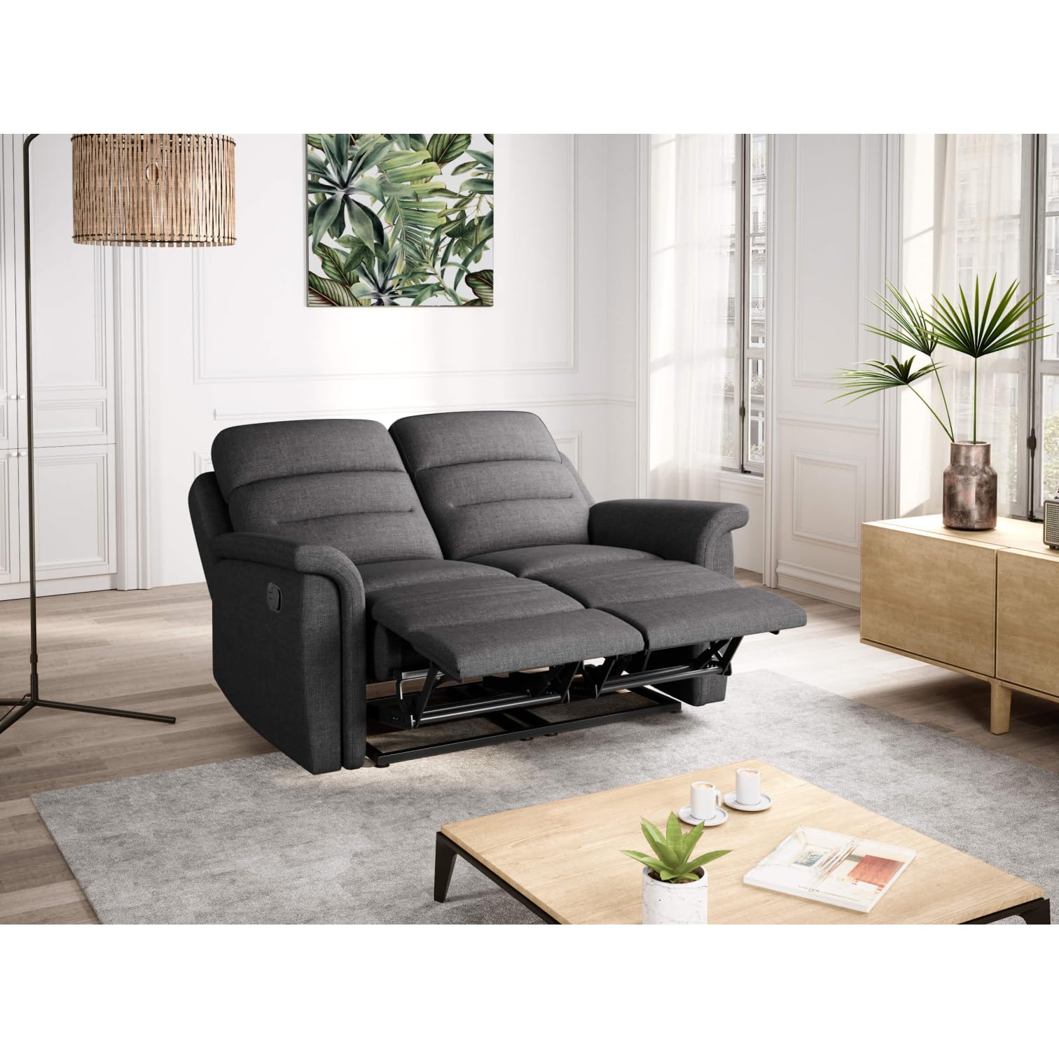 LOUNGITUDE - Canapé de Relaxation Manuel 2 Places en Tissu - Gris foncé