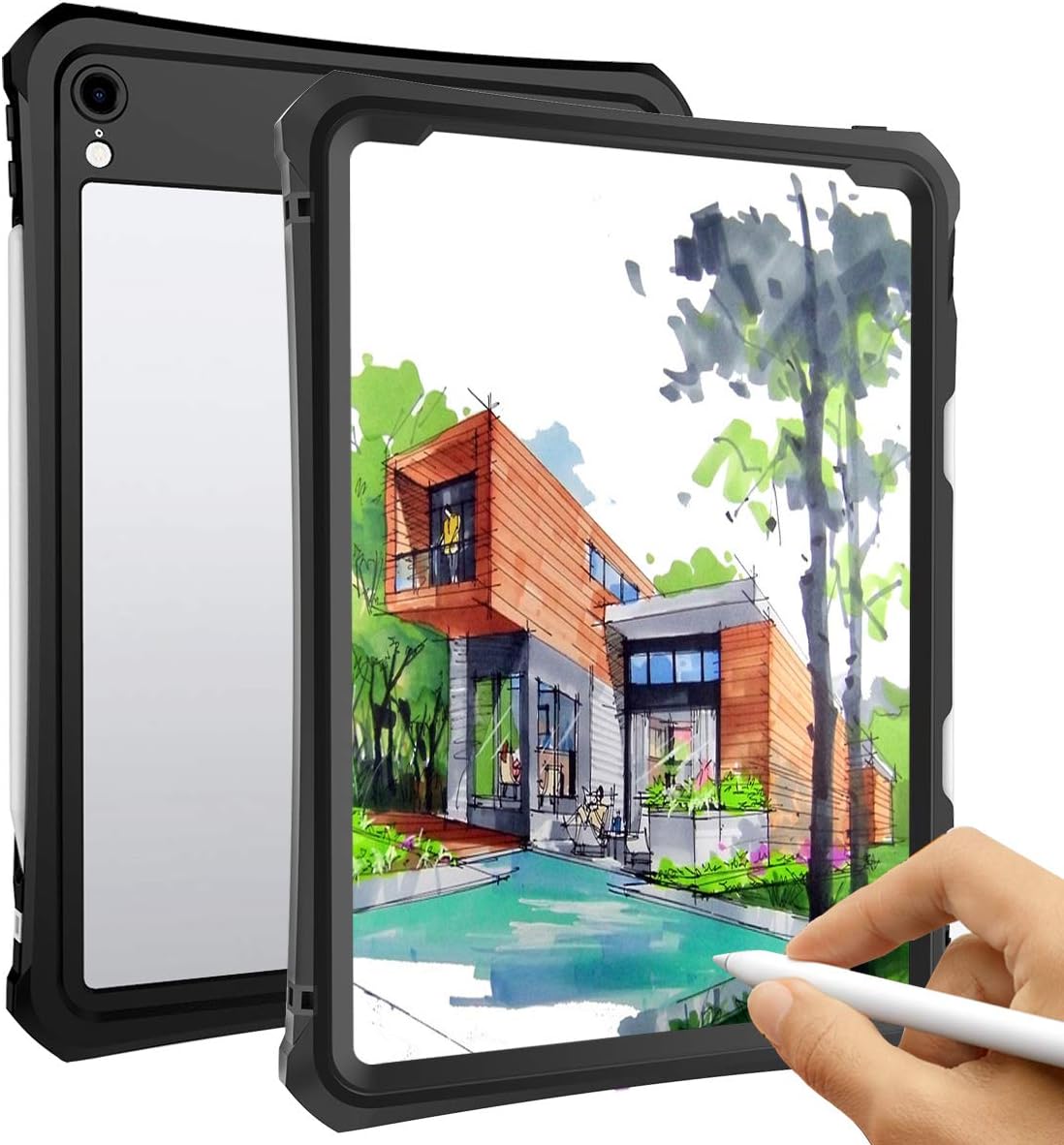 iPad Pro 11 Inch Waterproof Case(2018 Release), Underwater Full-Body Sealed Waterproof Shockproof Rugged Kickstand Protective Cover with Support Pencil Charging for iPad Pro 11(Black)