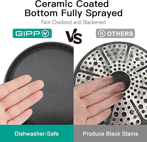 Miniatura 4 de GiPP Juego de ollas y sartenes antiadherentes de cerámica, juego de 18 utensilios de cocina antiadherentes, juego de cocina saludable no tóxico con