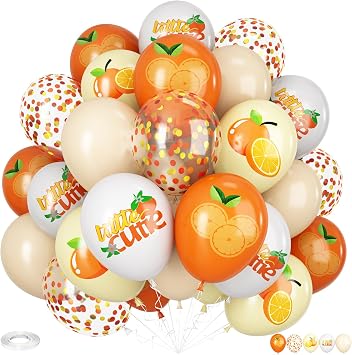 Orange Print Balloons, 30Pcs 12Inch Orange Print Balloon with Yellow White Confetti Balloons for Baby Shower Summer Birthday Fruit Theme Party Decorations