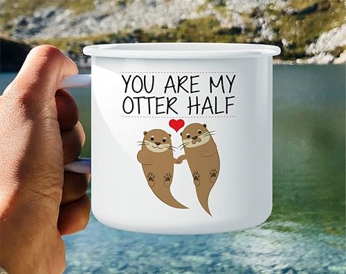 Miniatura 4 de Retreez Taza de café con texto en inglés "You Are My Otter Half Other Half Other Half 16 oz", de acero inoxidable esmaltado, para campamento,