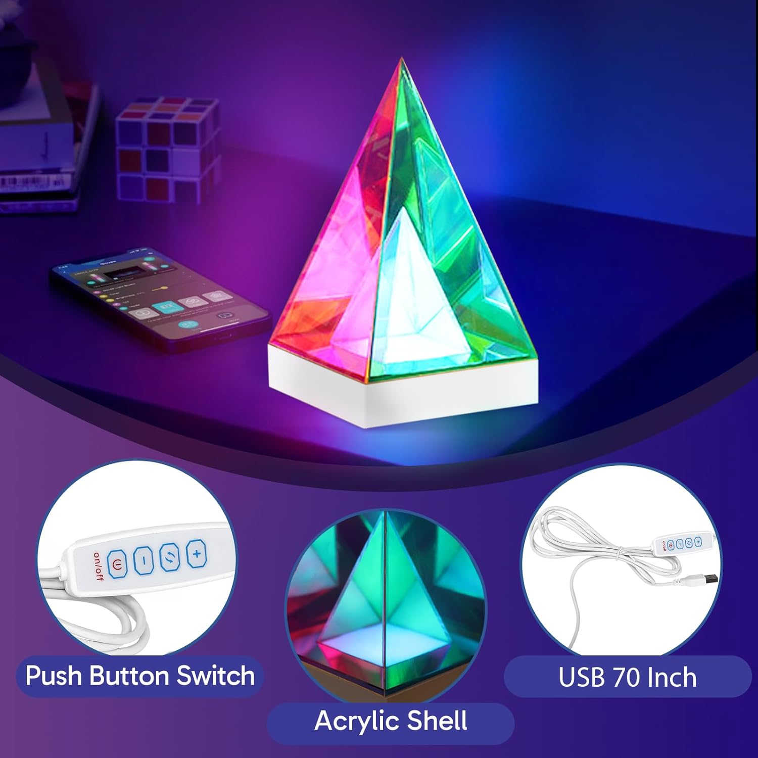 Osuke Room Decor Pyramid Night Light,Adjustable Room Lights for Kids,3D Illusion RGB Gaming Lights for Bedroom for Teen Boy Mood Light,Creative Home Decoration for Bedroom Bedside Living Room Desk