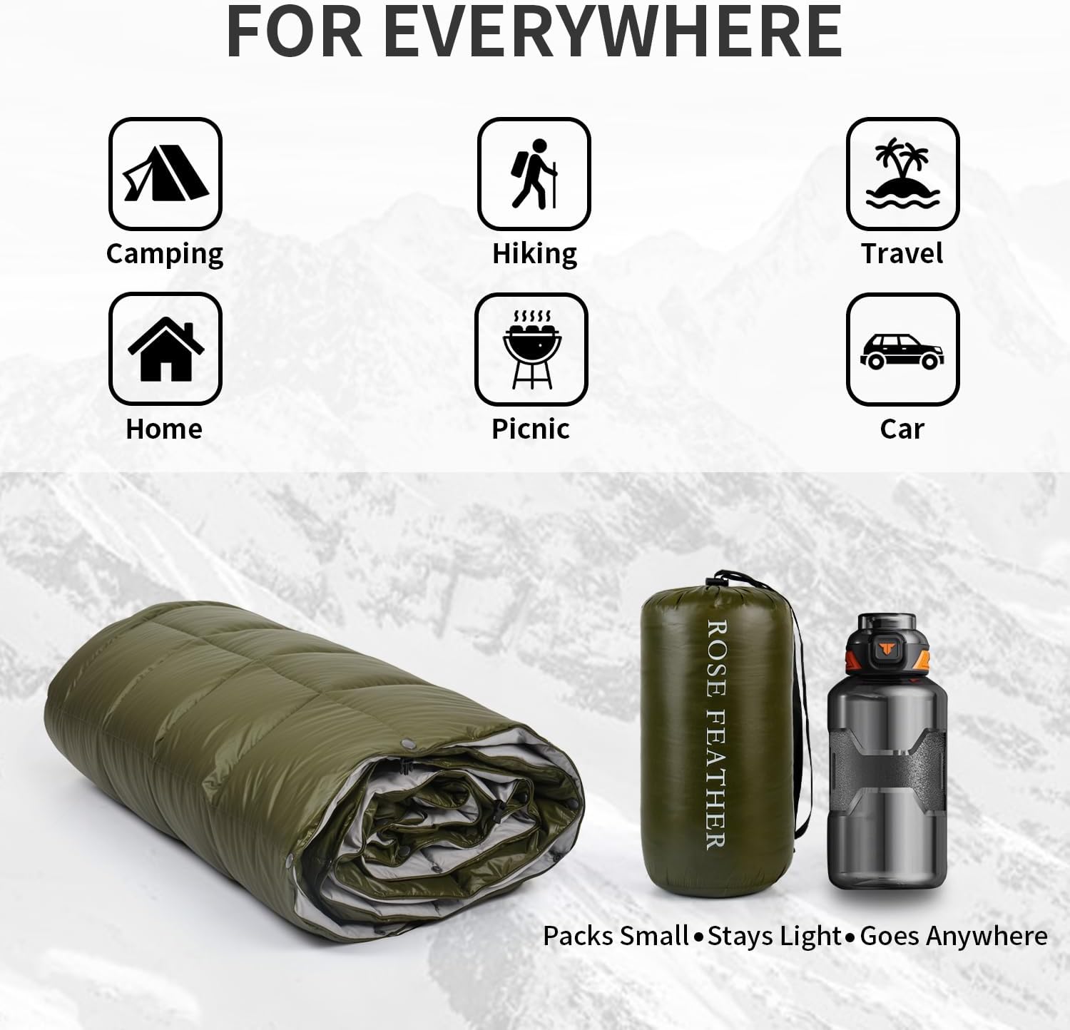 Down Camping Blanket - Lightweight, Packable, Warm & Puffy Outdoor Travel Quilt for Sleep, Hiking, Backpacking, Stadium, Festivals, Water-Resistant Sleeping Bag 55"x79"
