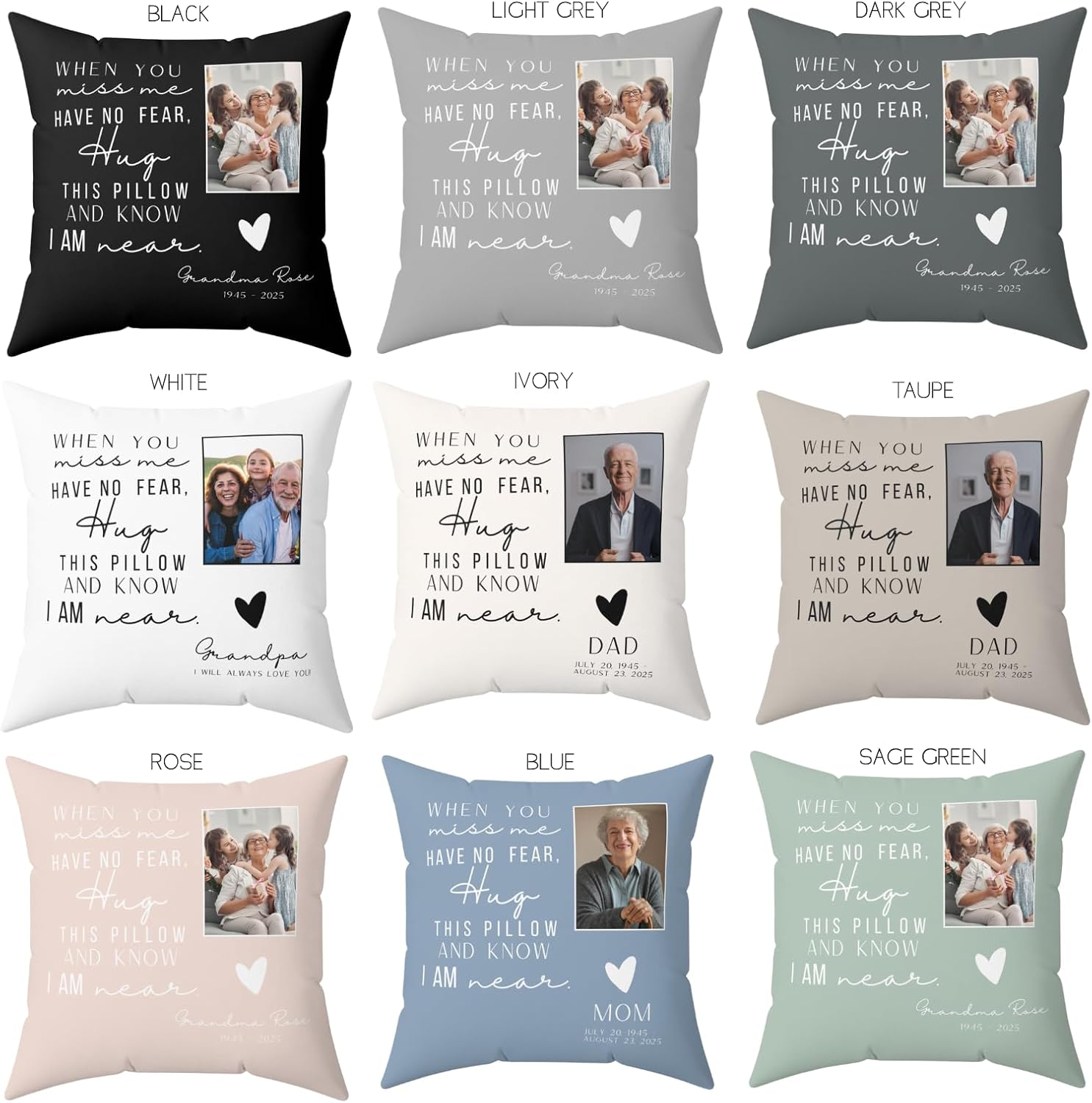 Personalized Memorial Photo Pillow - Sympathy Gift - Bereavement Keepsake - in Loving Memory of - Loss of Loved One -