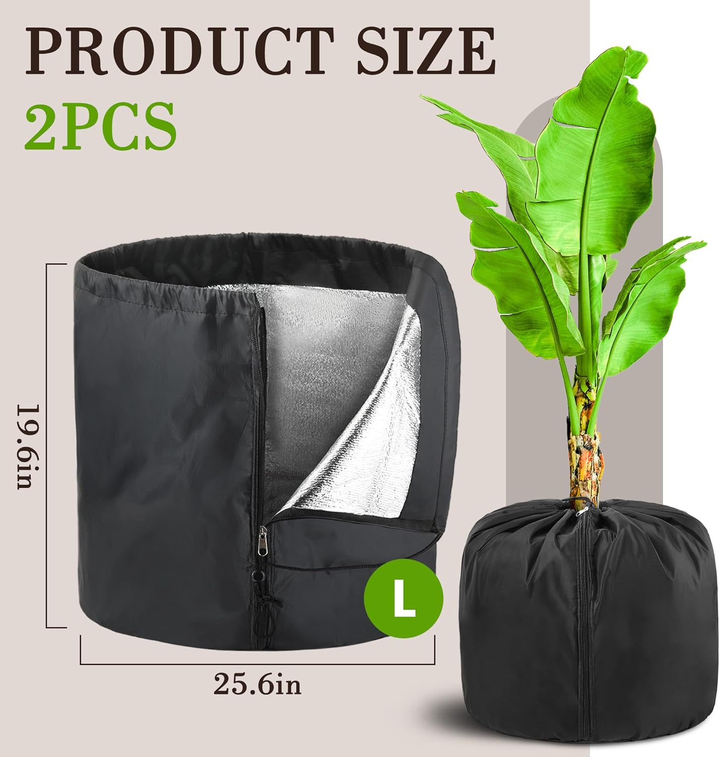 UNIFAMILY 2Pack Plant Pot Covers for Winter Freeze Protection with Drawstring and Zipper, 25.6x19.6IN Winter Plant Covers Freeze Protection Pot, Plants Frost Protect Bags for Keeping Warm((Black-L)