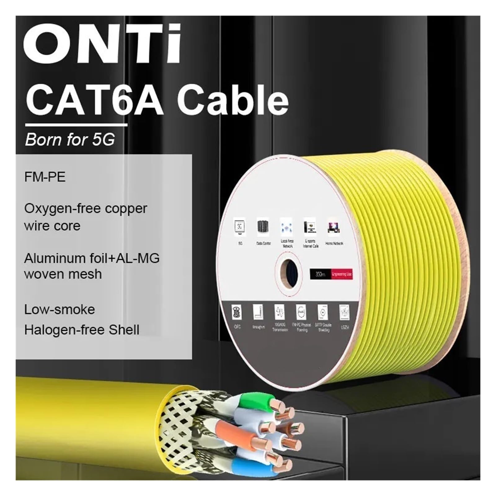 Câble réseau CAT6A S/FTP 23AWG 4PR LSZH 10Gbps 500MHz, Double Blindage en cuivre sans oxygène LSZH Prend en Charge Le câble Ethernet FTTH (Color : CAT6A Network Cable, Size : 305m)